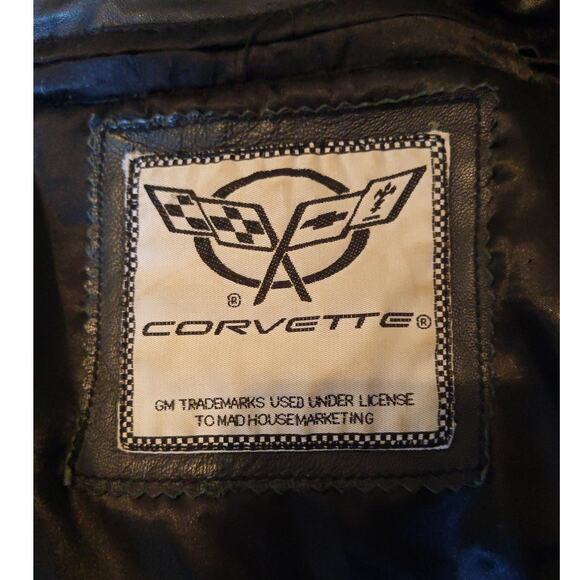 Corvette Black Leather Jacket Men's Size L Genuine GM Licensed Zip Front Bomber - Picture 7 of 8